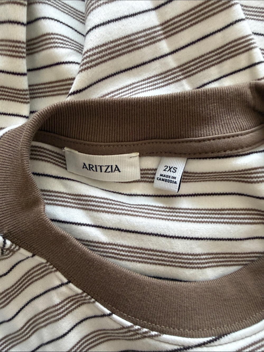 Aritzia Babaton Function Light Birch Folio Brown Striped T-Shirt 2XS - Picture 5 of 6